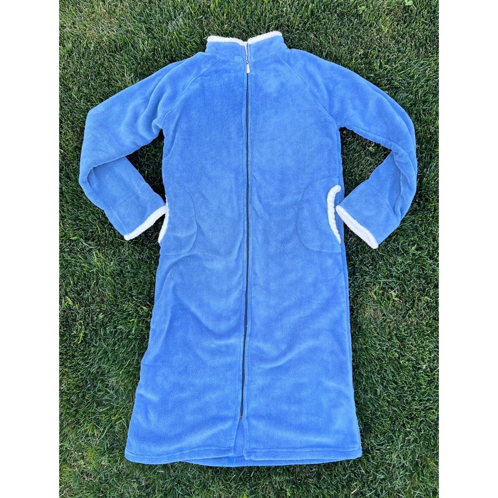 Casual‎ Nights Womens Blue Fleece Zip Front Robe Long Housecoat Sherpa Trim M